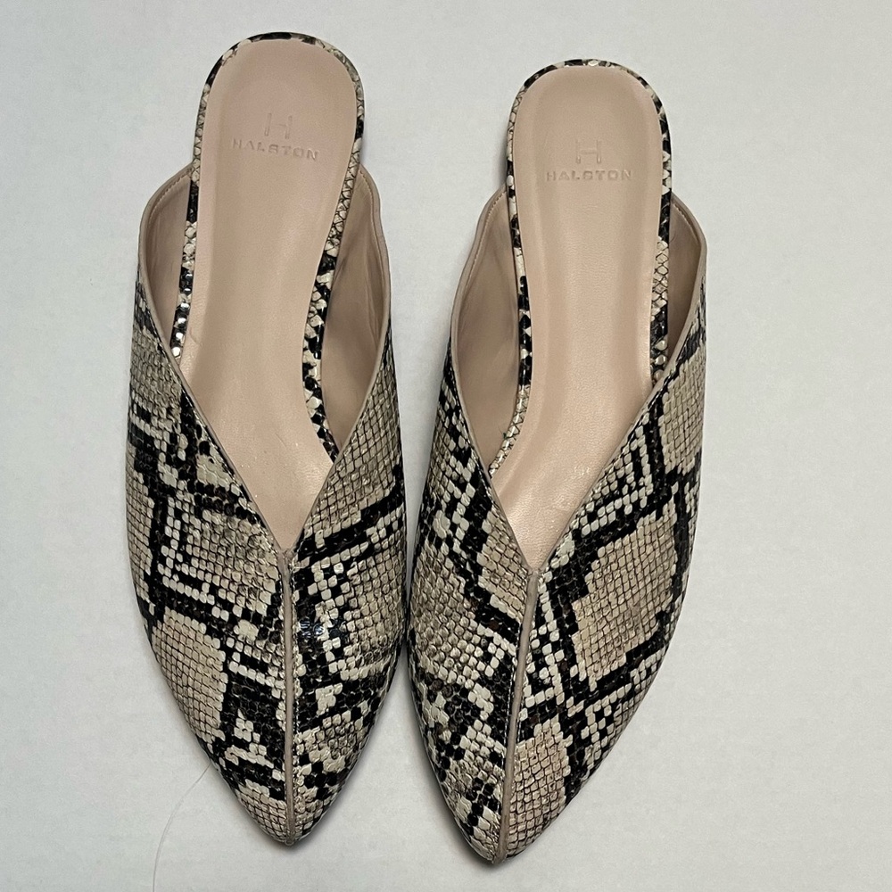 H by Halston Snakeskin Slip On Mules Size 7